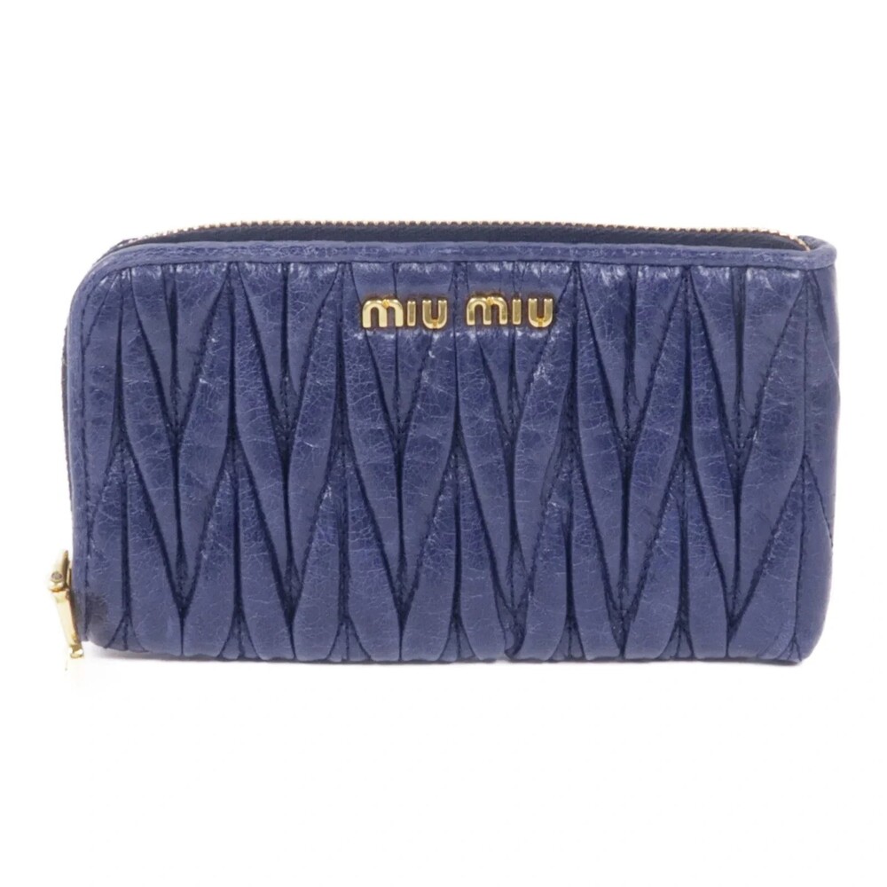 6031 - MIU MIU Card Case Crinkled Calfskin Blue - Card Case Crinkled Calfskin /